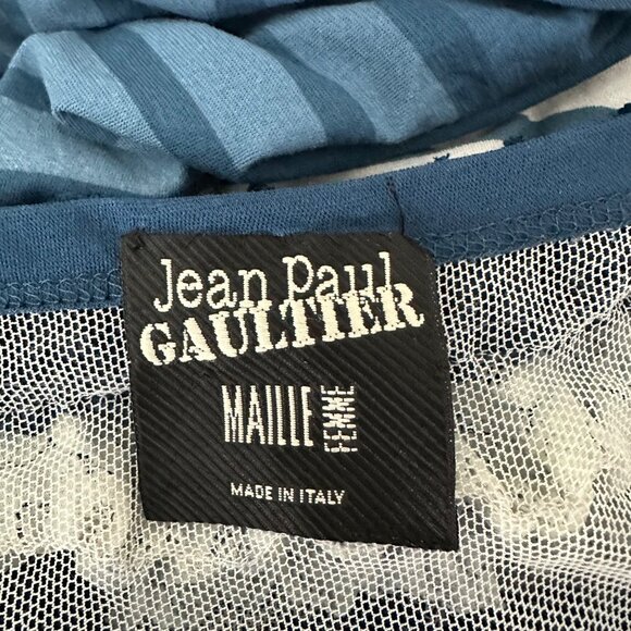 Jean Paul Gaultier Ruffled Blue & White Striped Lace Top Spaghetti Straps Sz S - Picture 7 of 16